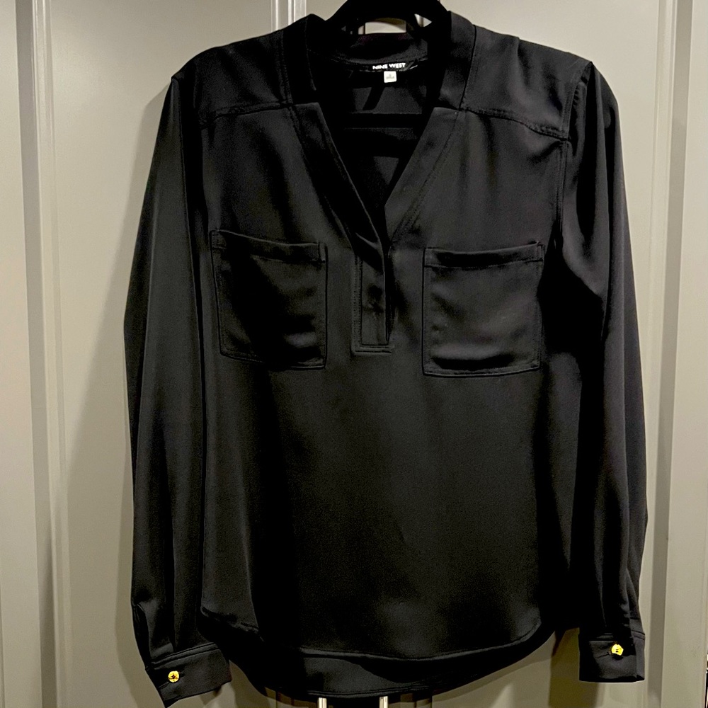 Silky Black Tunic Blouse - Small